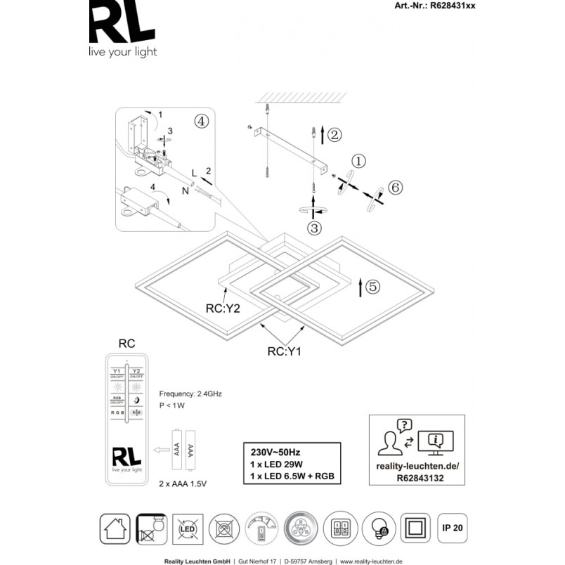 Plafon LED czarny Reality Arribo 61cm - Nowoczesne oświetlenie