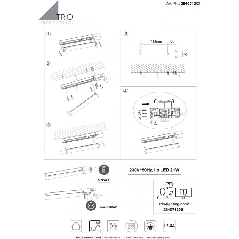 Kinkiet LED Piera Trio | Czarny | 119cm | IP44