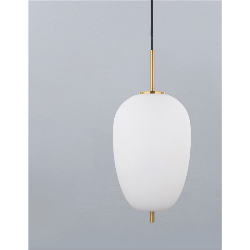 Lampa wisząca szklana glamour Tamo | Biało-mosiężna 27cm