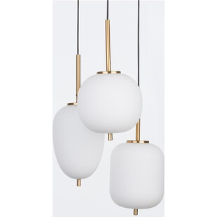 Lampa wisząca szklana potrójna glamour Tamo 30 biało-mosiężna