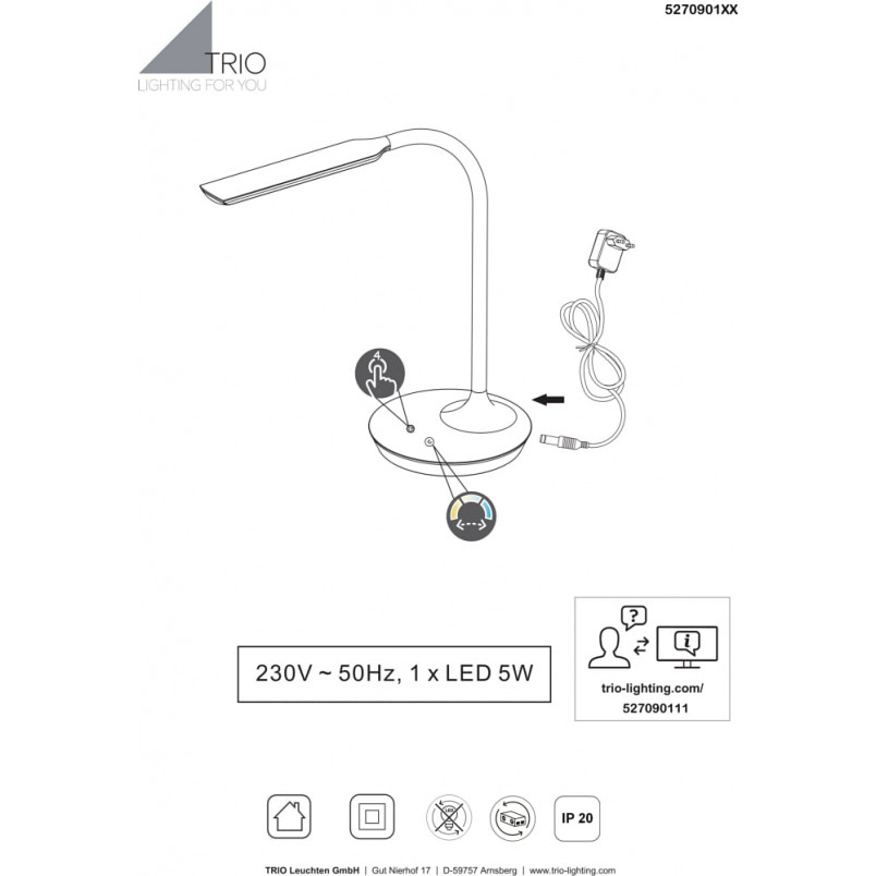 Lampa biurkowa LED Polo biała Trio | Nowoczesne oświetlenie