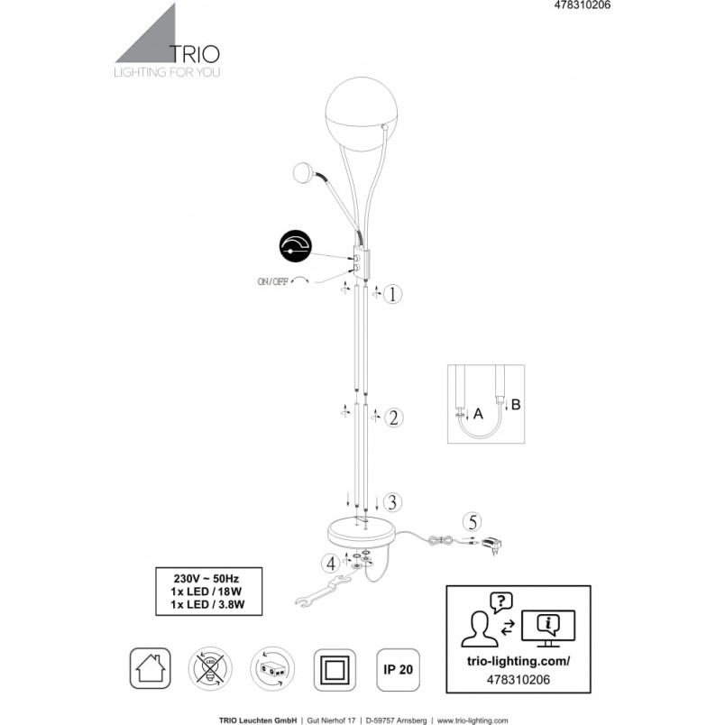 Lampa podłogowa Chris chrom Trio - Nowoczesny design i funkcja
