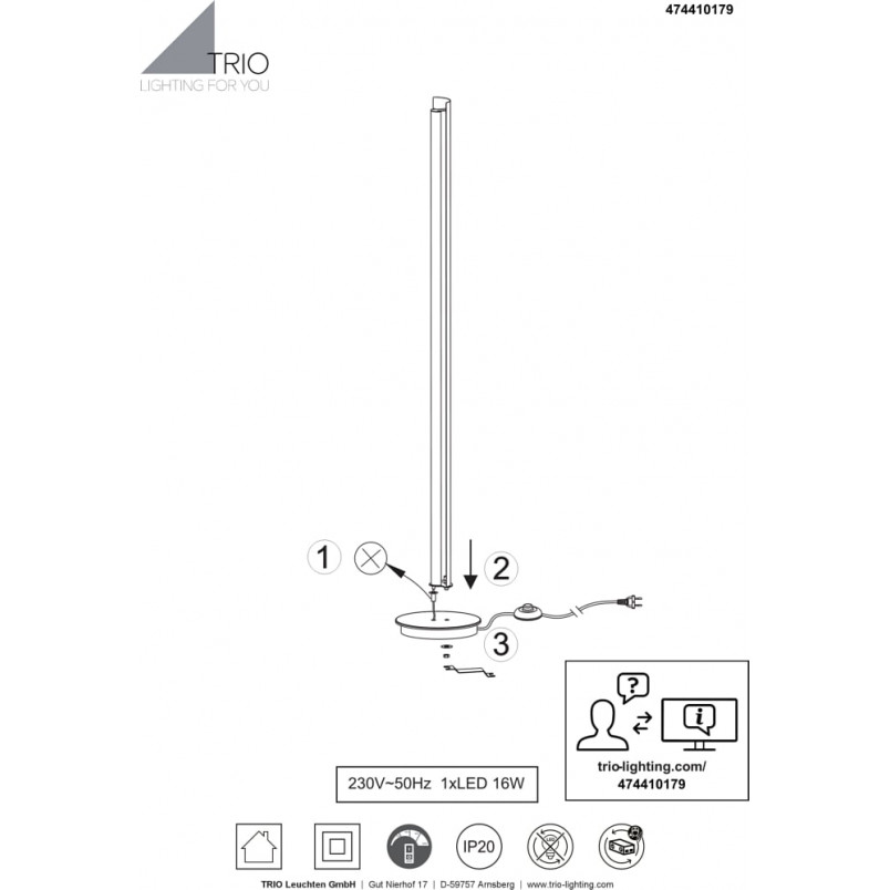 Lampa podłogowa Texel czarna Trio | Nowoczesne oświetlenie