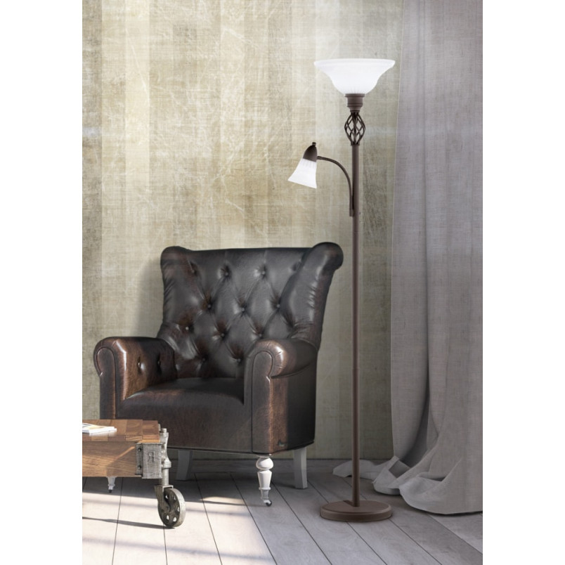 Lampa podłogowa Rustica | Szklany klosz biały/miedź - Trio