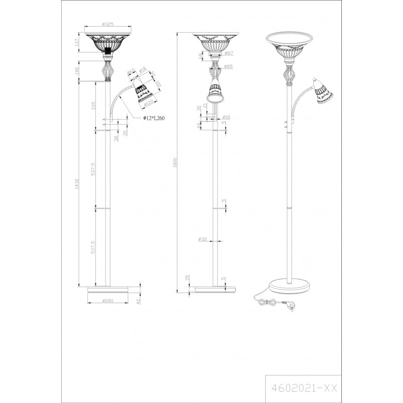 Lampa podłogowa Rustica | Szklany klosz biały/miedź - Trio