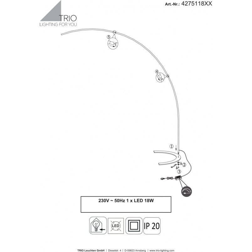 Lampa podłogowa Shanghai LED biała Trio - Eleganckie oświetlenie