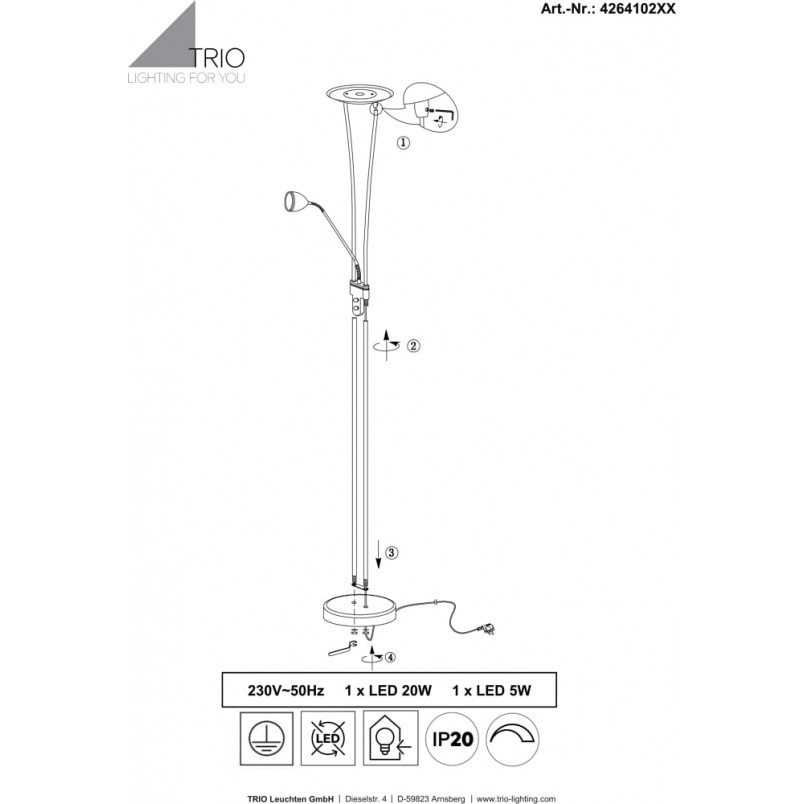 Lampa podłogowa Arizona Trio | Srebrna, ze ściemniaczem