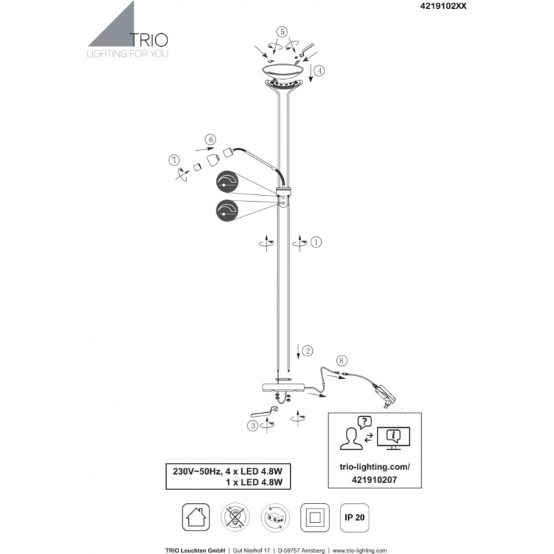 Lampa podłogowa Santo II LED | Trio - Elegancki design