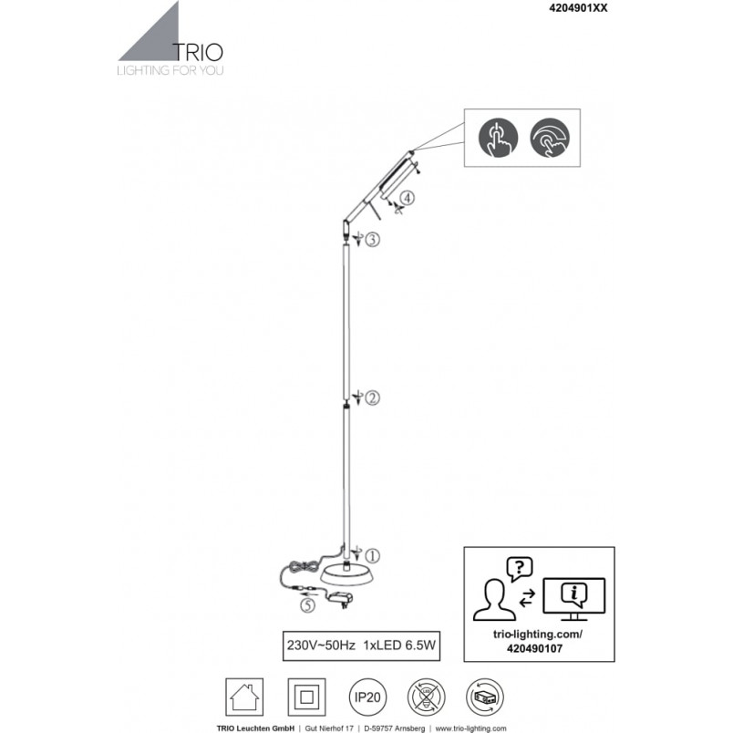 Lampa podłogowa LED Trio | Minimalistyczny design, ściemniacz