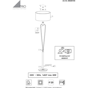 Lampa podłogowa Paris II biała Trio - Elegancki design