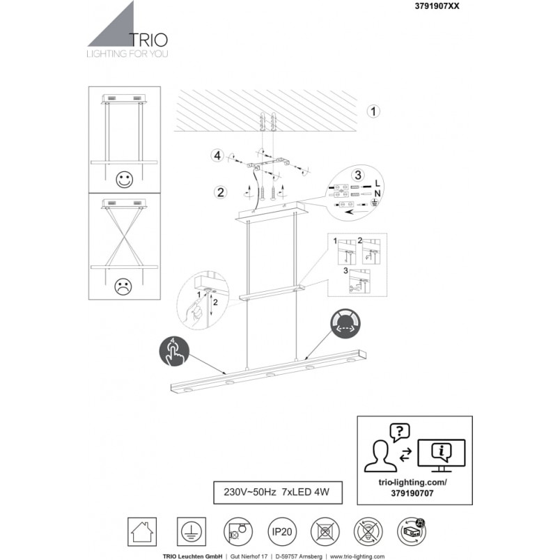 Lampa Wisząca LED Trio Lacal 100cm - Nowoczesny Design