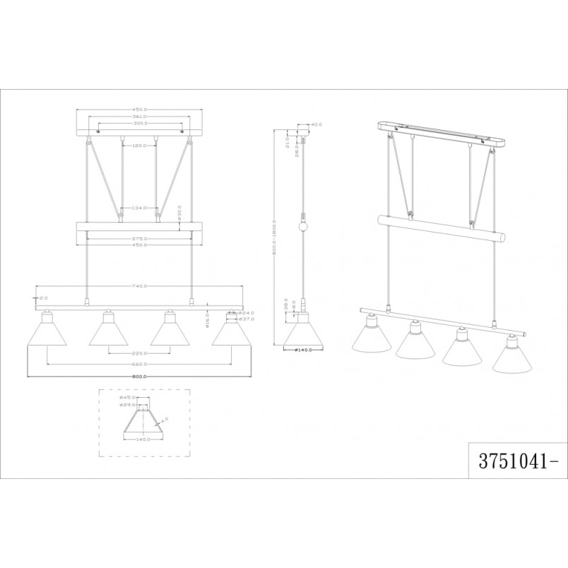 Lampa wisząca Stamina IV 80cm - Trio | Biały, Szkło