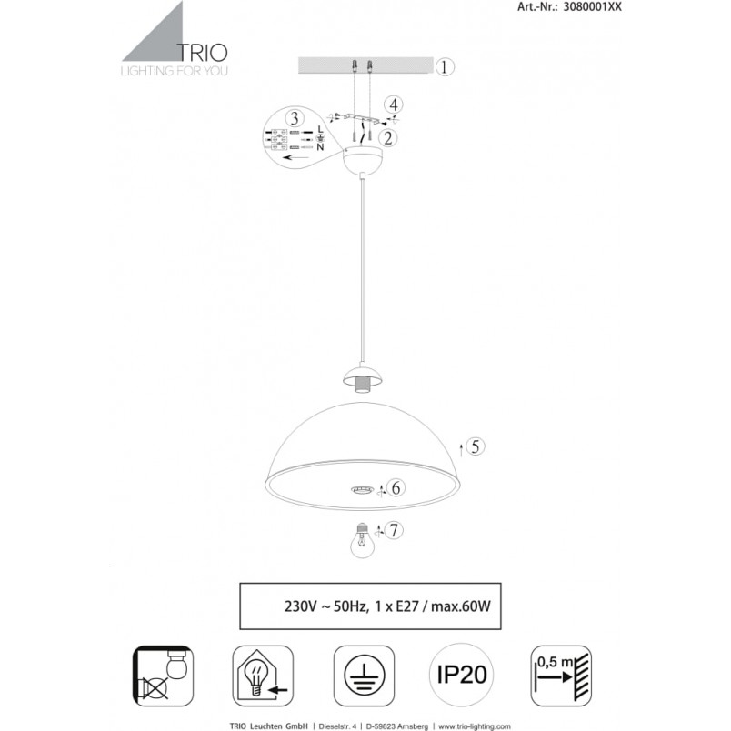 Lampa Wisząca Industrialna Romino | Trio - Czarny Mat