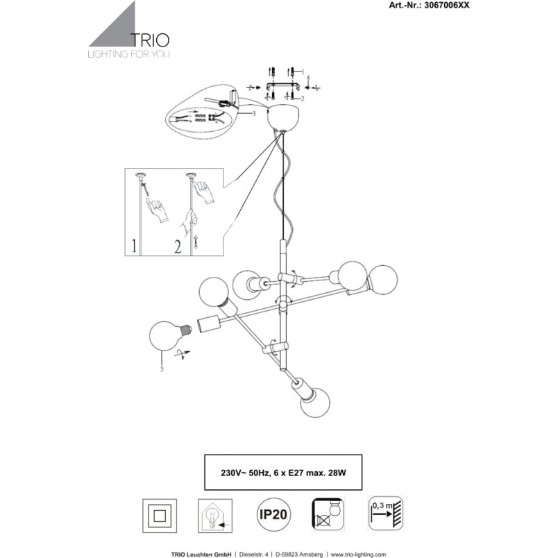 Lampa wisząca industrialna Cross | Trio - Styl Loft i Cena