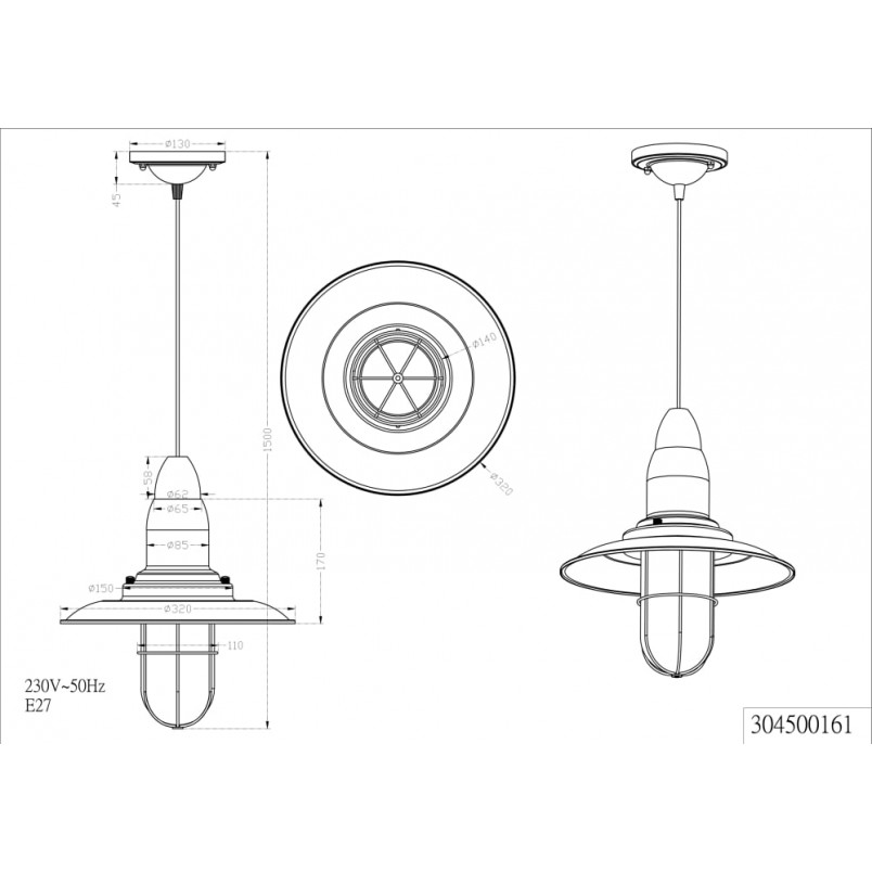 Lampa wisząca rustykalna Fisherman | Trio - Szary 32cm