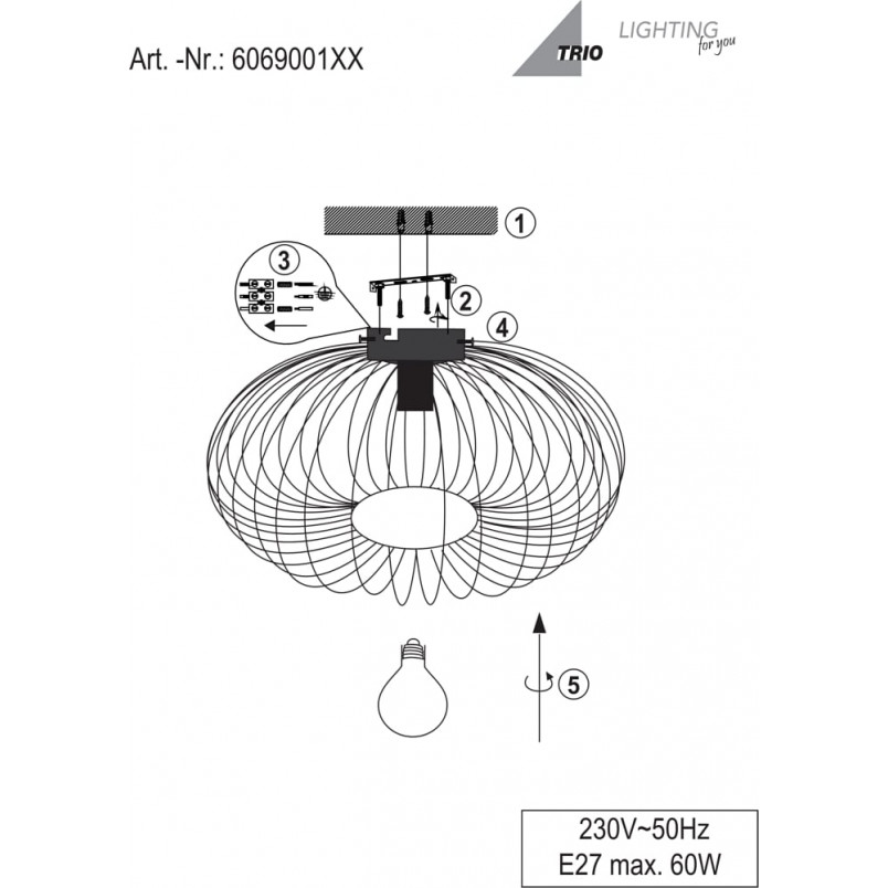 Plafon Loft Johann Trio - Czarny, Druciany, E27 | Sklep Lamp
