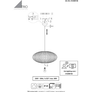 Lampa wisząca rattanowa Hedda | Trio - Brązowa, Boho | Kup online