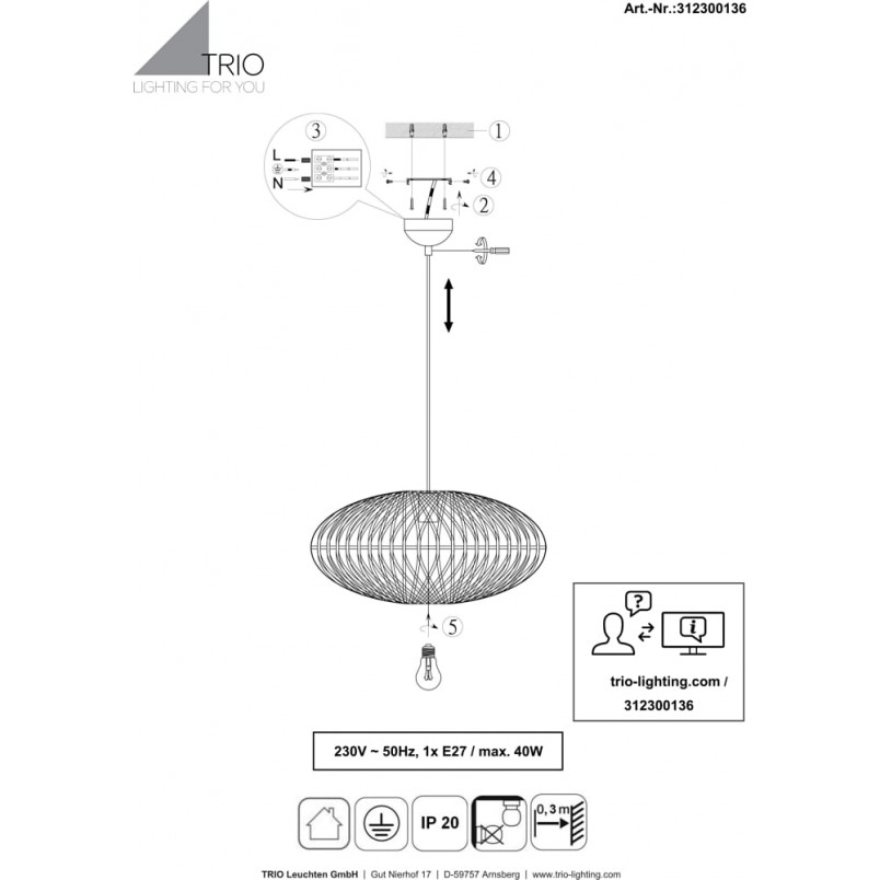 Lampa wisząca rattanowa Hedda | Trio - Brązowa, Boho | Kup online