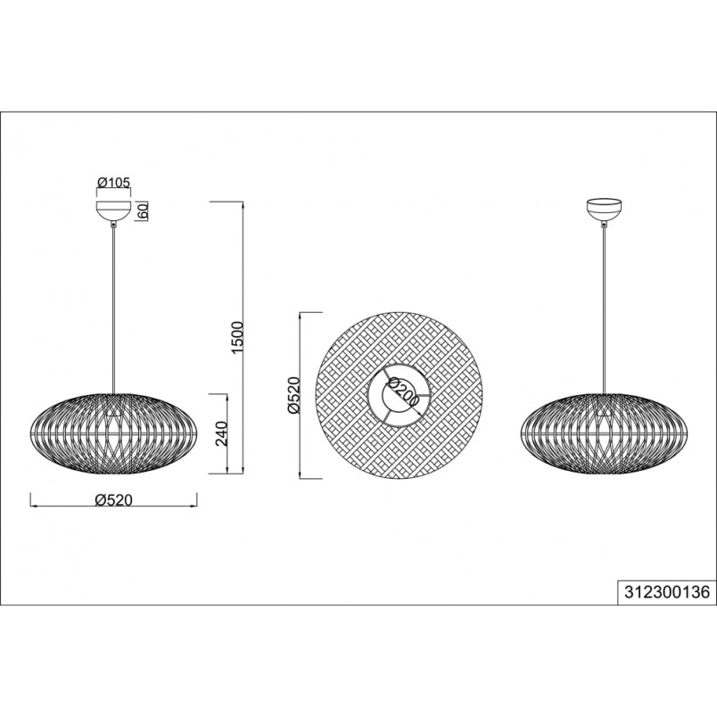 Lampa wisząca rattanowa Hedda | Trio - Brązowa, Boho | Kup online