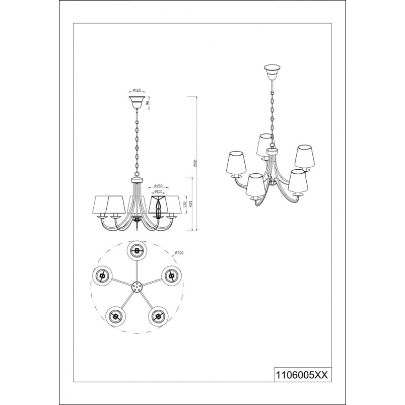 Żyrandol Cortez V - Biały, Klasyczny, 70cm | Trio