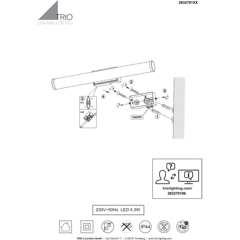 Kinkiet łazienkowy LED Trio Mattimo 40cm - Chrom