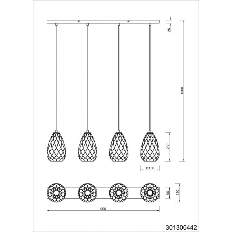 Lampa wisząca Onyx antracyt Trio - 4 punkty, ażurowe wzornictwo