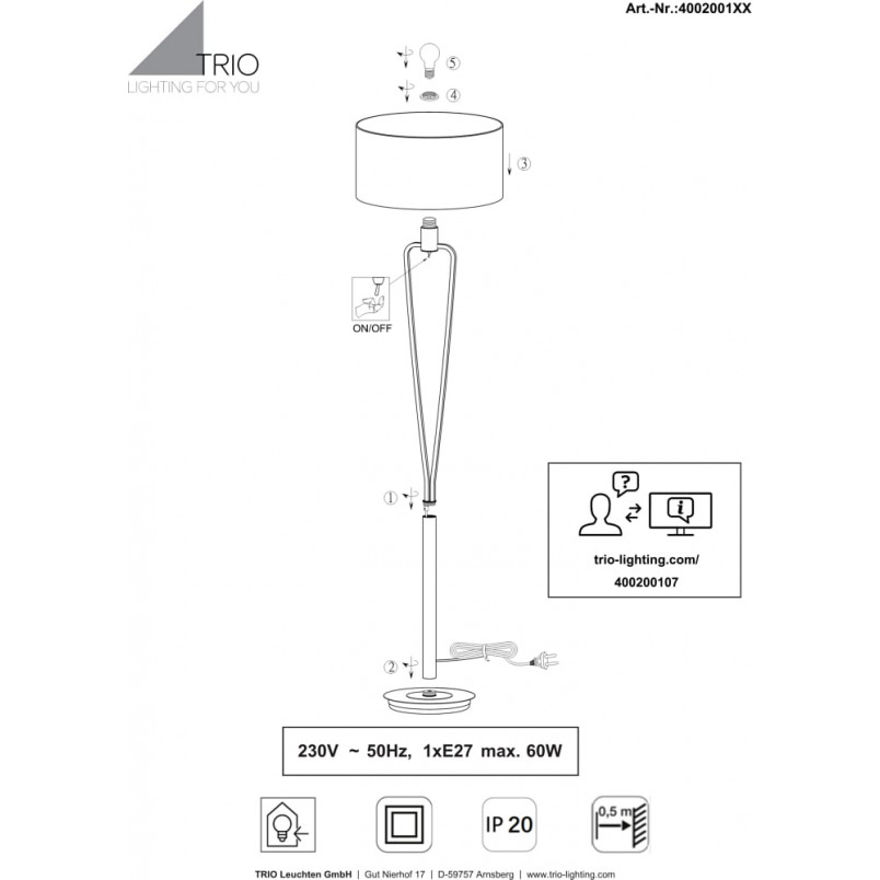 Lampa podłogowa Glamour Paris II | Trio - Elegancki Design