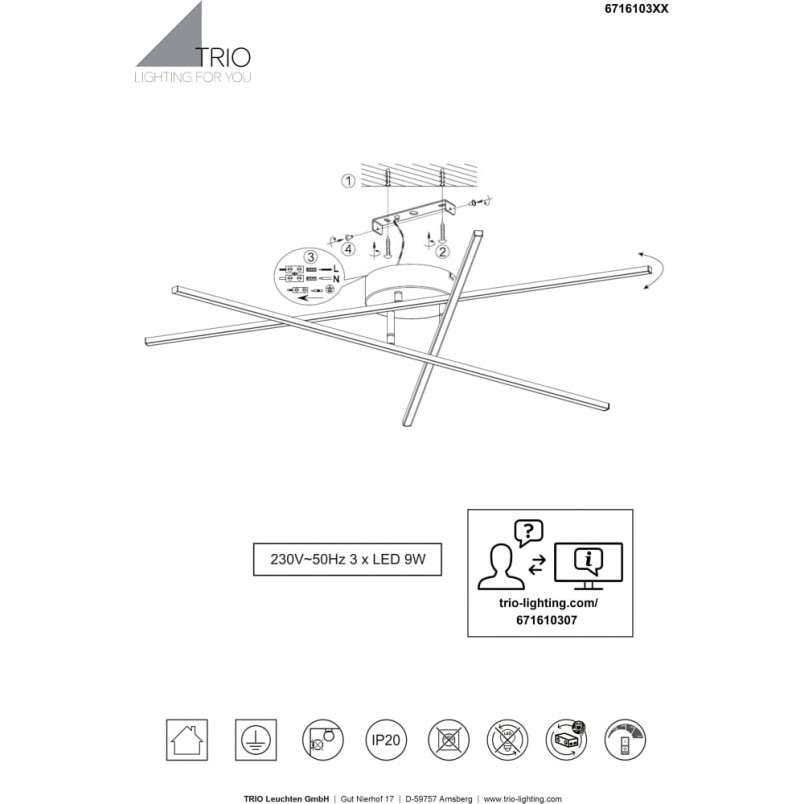 Lampa sufitowa LED Trio Tiriac III | Nowoczesny design