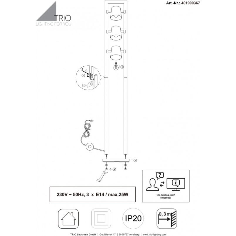 Lampa podłogowa industrialna Bell Trio - Loft i drewno