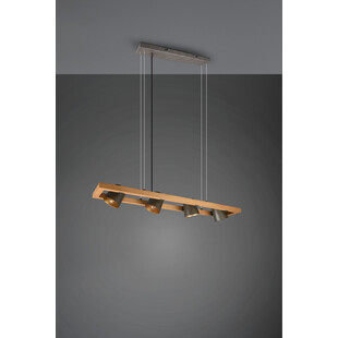 Lampa industrialna Bell IV | Trio - 100cm, Nikiel + Drewno
