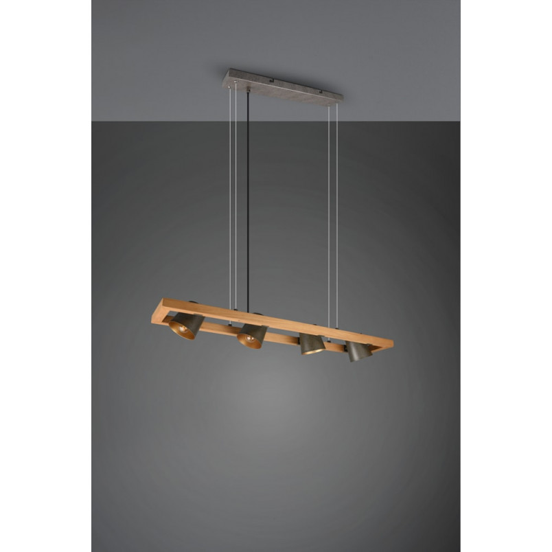 Lampa industrialna Bell IV | Trio - 100cm, Nikiel + Drewno