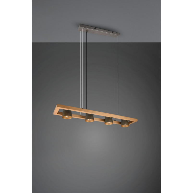Lampa industrialna Bell IV | Trio - 100cm, Nikiel + Drewno
