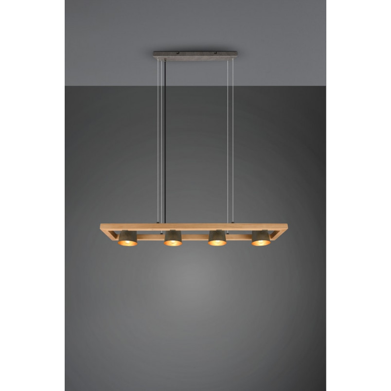 Lampa industrialna Bell IV | Trio - 100cm, Nikiel + Drewno