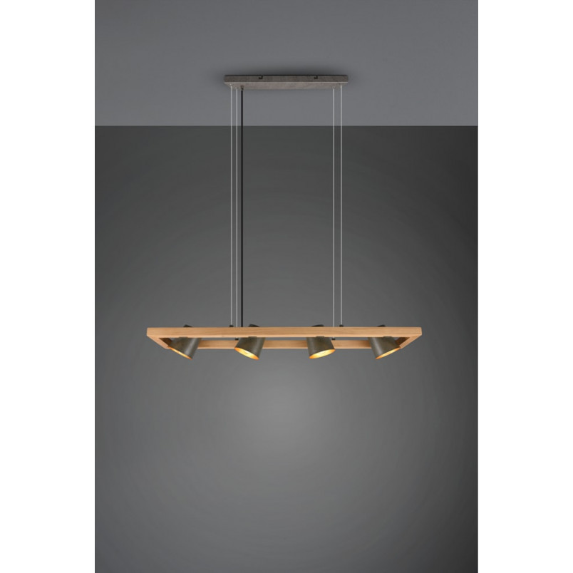 Lampa industrialna Bell IV | Trio - 100cm, Nikiel + Drewno