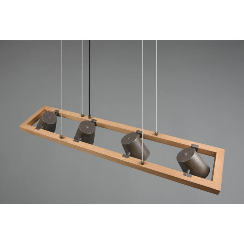 Lampa industrialna Bell IV | Trio - 100cm, Nikiel + Drewno