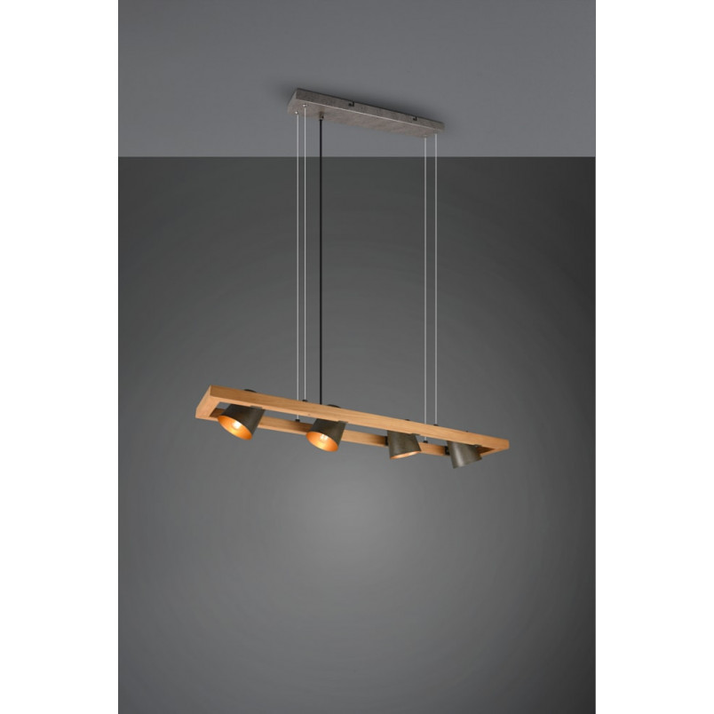 Lampa industrialna Bell IV | Trio - 100cm, Nikiel + Drewno