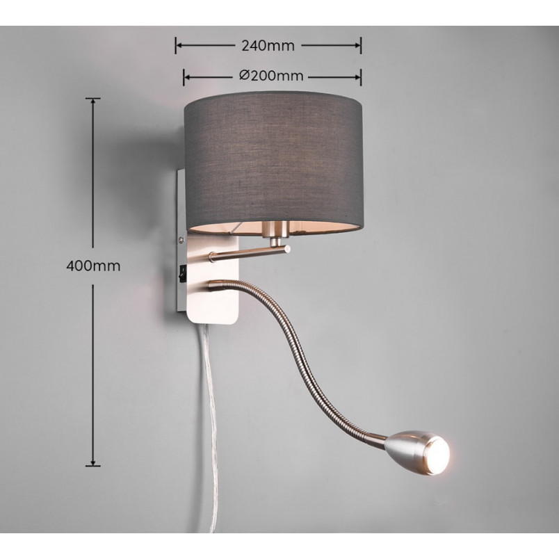 Kinkiet z abażurem Trio Hotel | Lampa do czytania - Szary