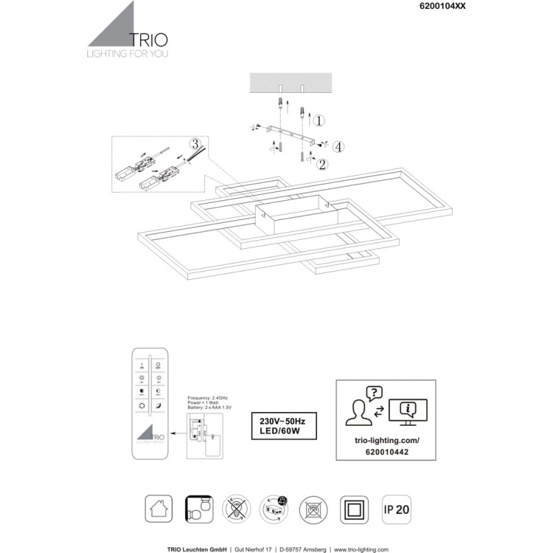 Plafon LED Trio Irvine z Pilotem | Nowoczesne Oświetlenie