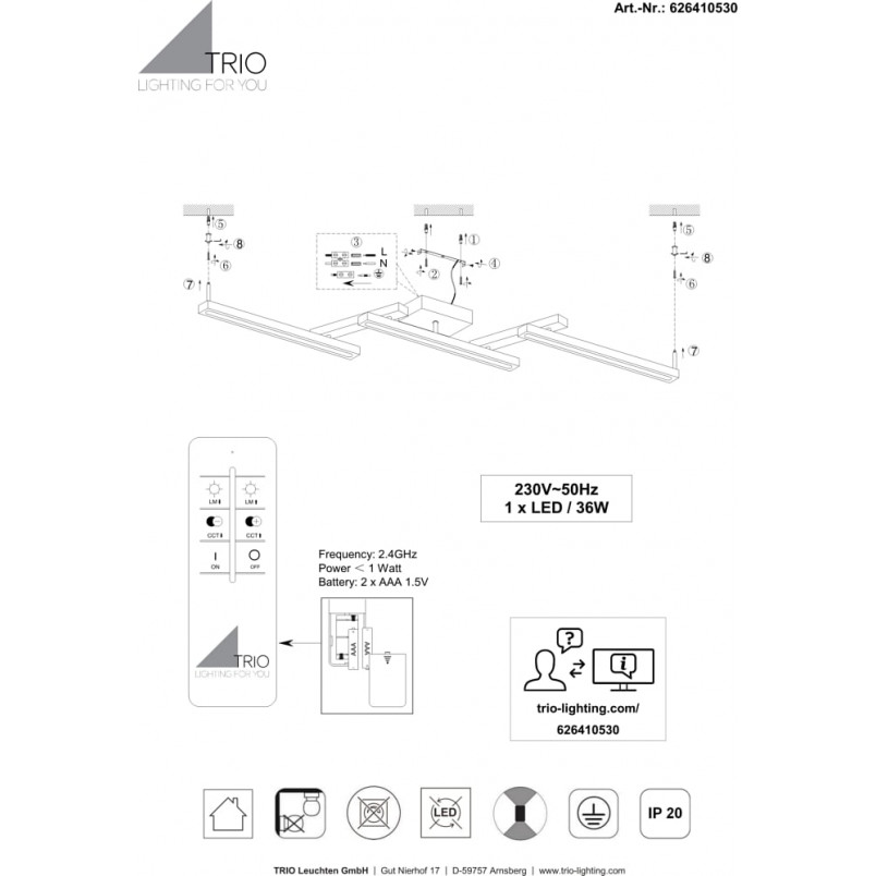Lampa sufitowa drewniana Bellari LED 180cm - Trio