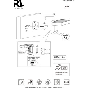 Kinkiet solarny Trio Esquel LED - Czujnik ruchu, antracyt