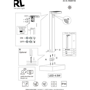 Słupek ogrodowy solarny Trio Esquel | LED, czujnik ruchu