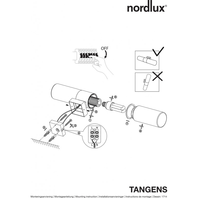Kinkiet zewnętrzny Nordlux Tangens - Szkło, Stal, IP44