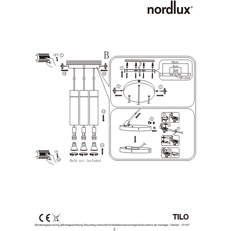 Lampa wisząca Tilo III czarna Nordlux - Skandynawski design