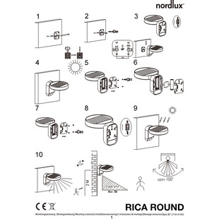 Kinkiet solarny Rica Round LED czarny | Nordlux