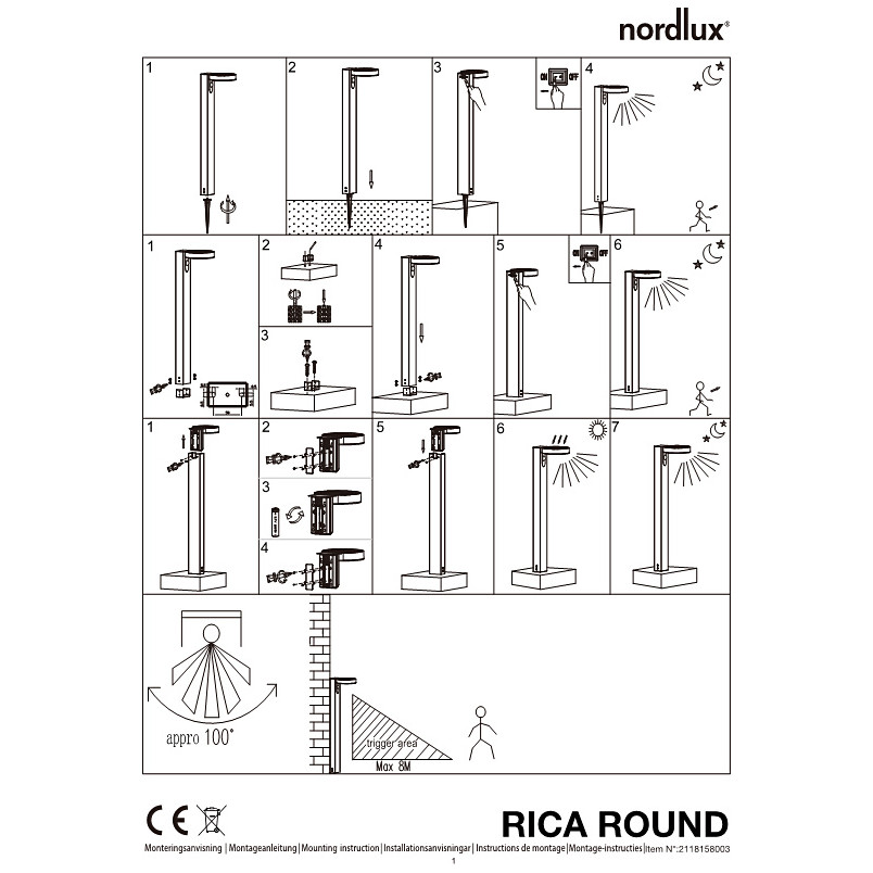 Słupek solarny Rica Round 60cm czarny - Nordlux | Oświetlenie ogrodowe