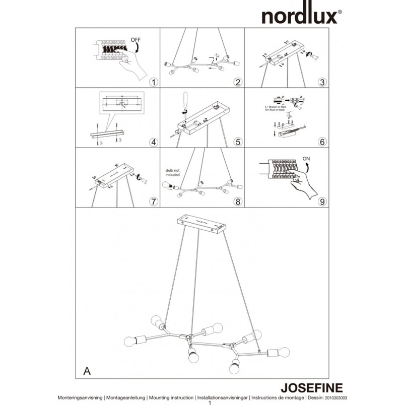 Lampa wisząca loft Josefine | 7 żarówek, czarna - Nordlux
