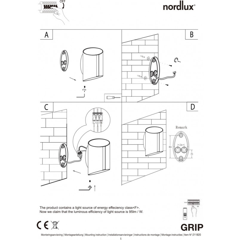 Kinkiet Nordlux Grip LED czarny - Nowoczesne oświetlenie elewacji
