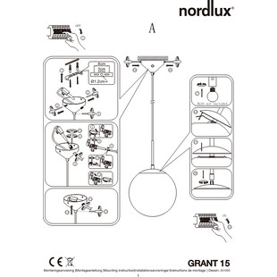 Lampa wisząca Grant Nordlux - Szkło biało-mosiężne | Sklep