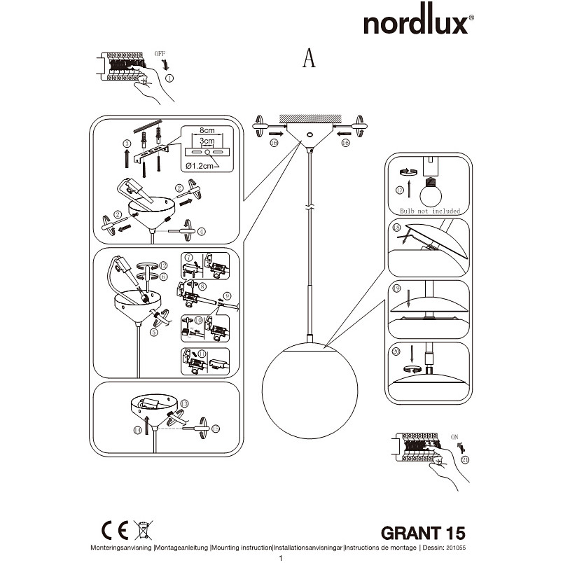Lampa wisząca Grant Nordlux - Szkło biało-mosiężne | Sklep