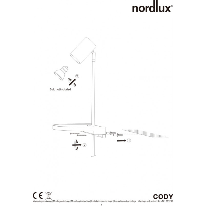 Kinkiet Nordlux Cody czarny z półką i USB - Oświetlenie